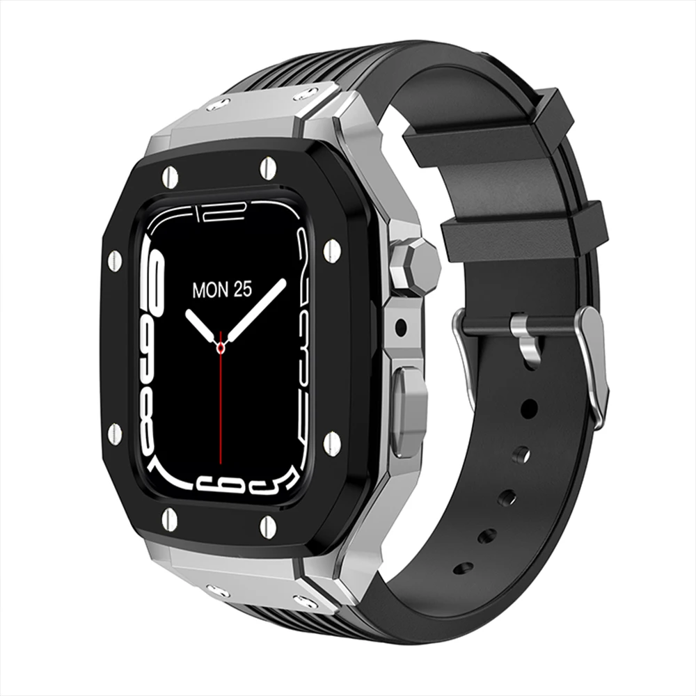 Case+Strap For Apple Watch Series 8 7 6 5 SE Metal Protective Case Band For iWatch Correa 45mm 44mm Bracelet Silicone Watchband