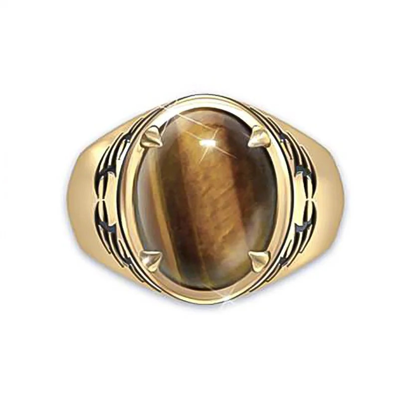 

Retro wind erosion carved tiger eye men's ring in tribal tattoo style
