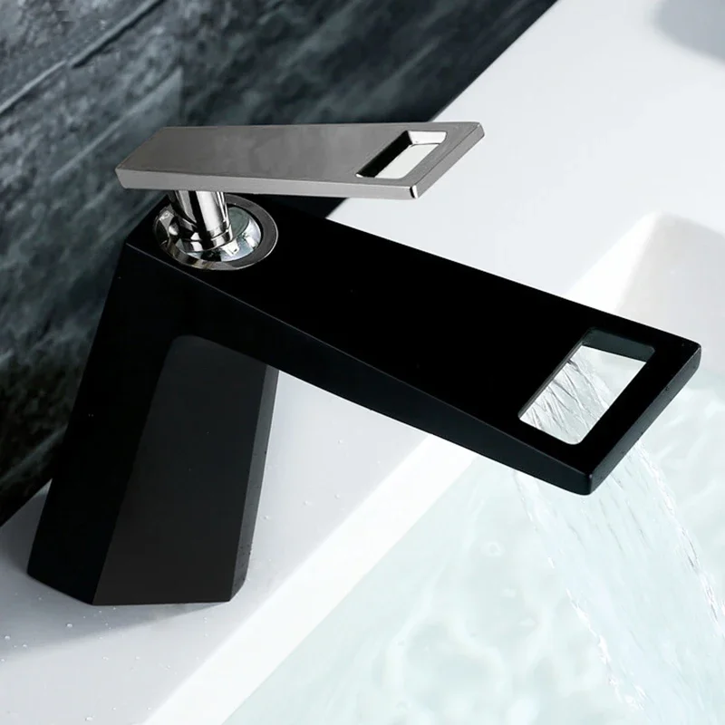 Modern Hot Cold Bathroom Tap Single Lever Deck Mounted Washroom White Metal Finished Brass Lavatory Faucet
