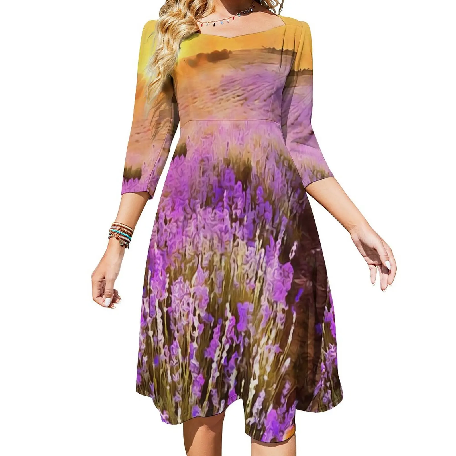 

Lavender Fields Dress Summer Sexy Sunset Print Modern Dresses Women Stylish Big Size Casual Dress Gift Idea