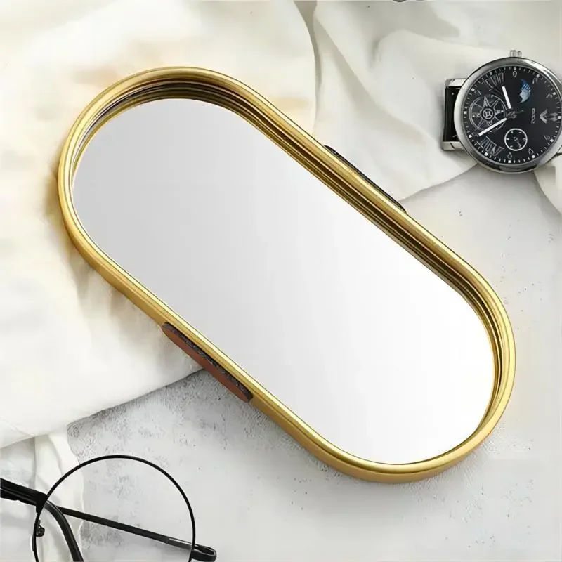 

Modern Style Trays Glass Metal Dressing Table Cosmetics Crafts Interior Mirro Modern Exquisite Ornaments Home Storage Decoration