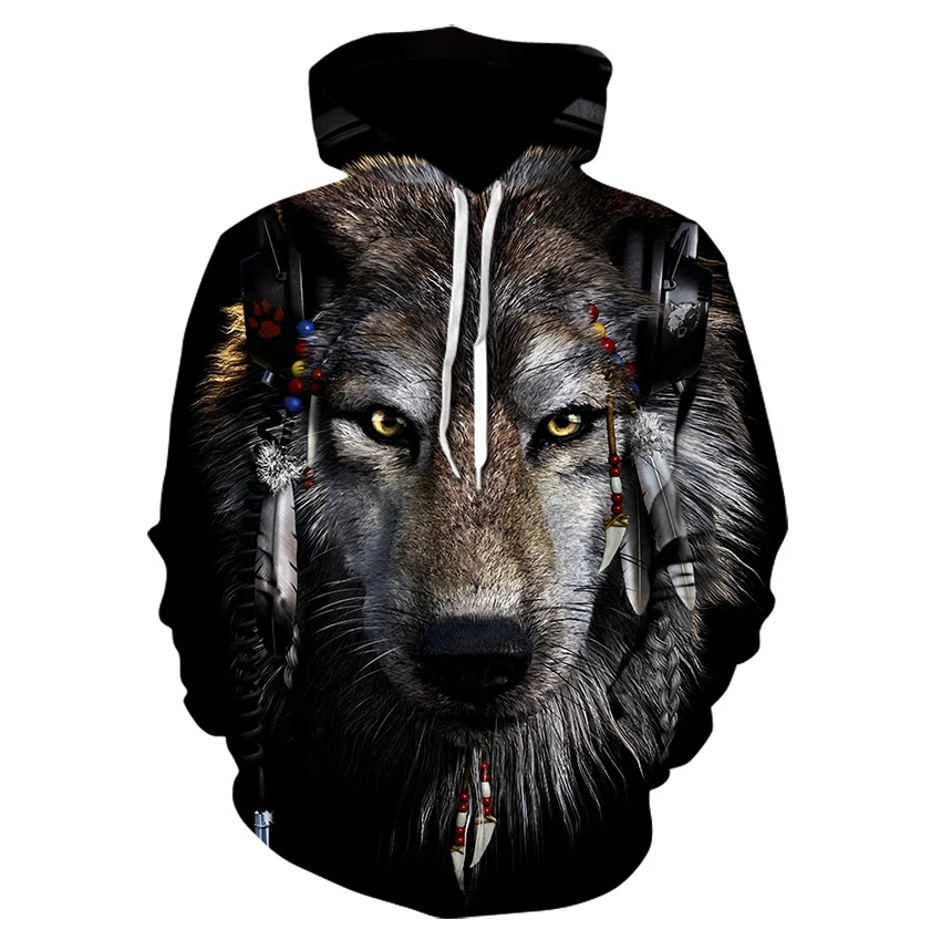 domineering cold and fierce handsome wild wolf print casual style hoodie 3D printing men's and women's hoodie