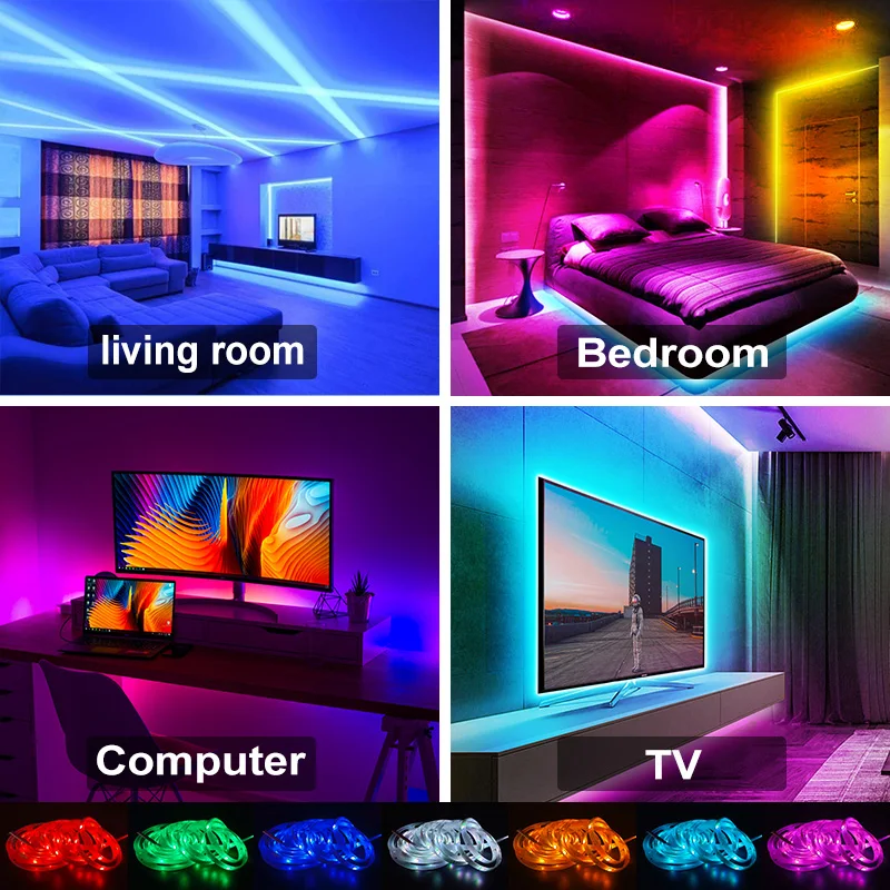 Светодиодная лента RGB 5050 водонепроницаемая без Bluetooth гибкая лампа подсветка
