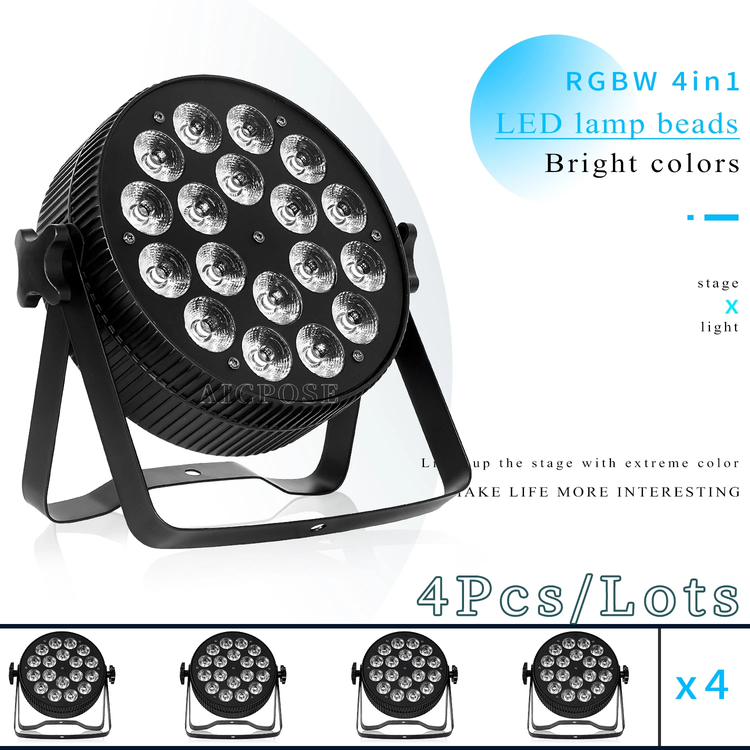 

4Pcs/Lots 18x12W RGBW/18x18W RGBWA UV 6 in 1 LED Par Lamp Aluminum Flat Stage Lamp DJ Disco Wedding Lamp DMX512 Control