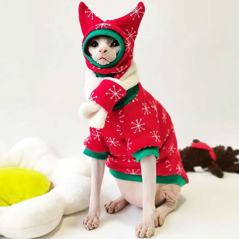Holiday Suit hairless Cat clothes Sphinx Devon Rex Clothing Fall Winter Knitted Outfits Cat Sweater Hat Scarf Sphynx Cat Costume