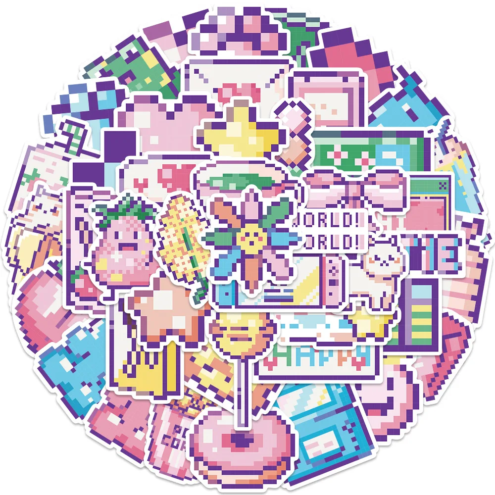 

10/30/45PCS Cartoon ins Cute Pink Pixel Graffiti Stickers Luggage Laptop Guitar Bike Skateboard PVC Waterproof Kid Toy Stickers