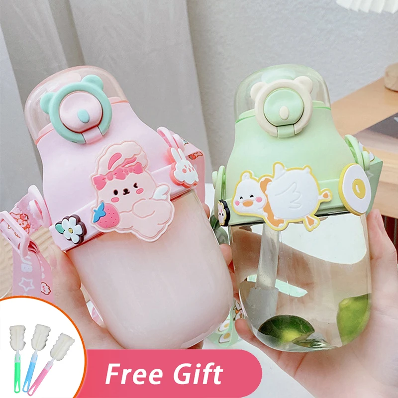 

Cute Water Bottle For Girl Free Shipping Items Cartoon Kawaii Cup Portable Kid Drink Mug Wholesale New 480ml Tumbler With Straws