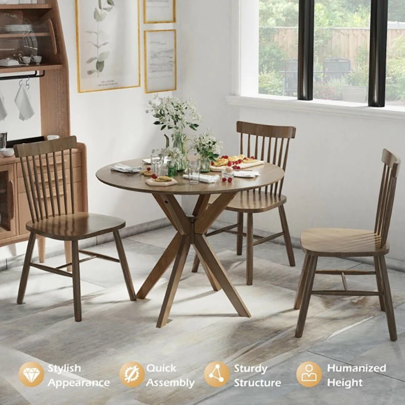 

35 Inch Vintage Modern Round Wood Dining Table Waterproof Durable MDF Tabletop Solid Legs Sturdy X-shaped Classic Dining Table