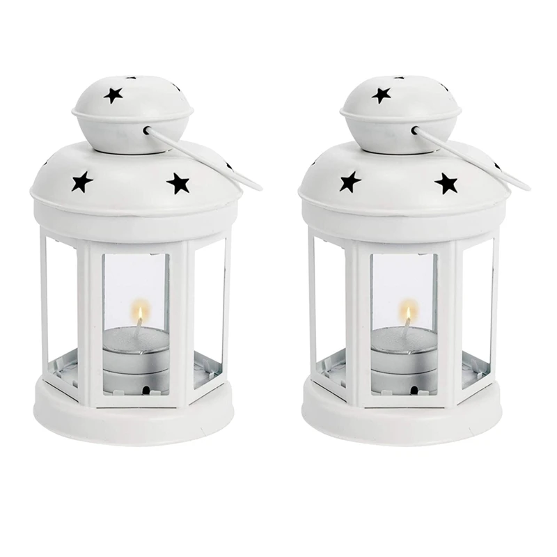 BMBY-2X Vintage Metal Hanging Candle Lanterns ,Tealight Holder,Candlestick For Wedding,Home,Birthday Parties Gift -White