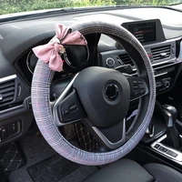 diamond bowknot universal car steering wheel cover classic plaid auto seat cushion women car interior accessories decoration