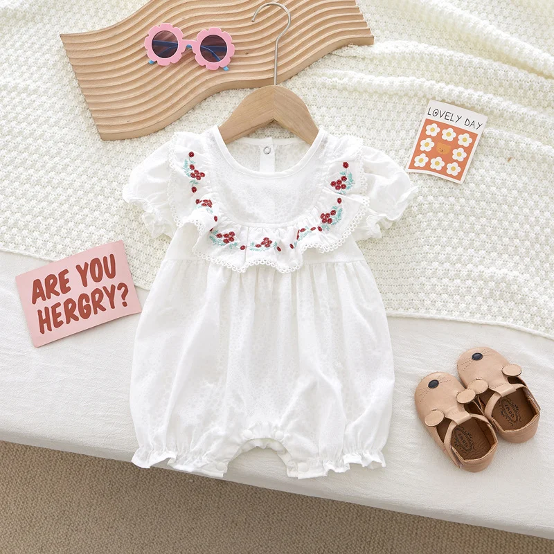 

Baby Girl Clothes Summer Onesies Newborn 2023 Summer Rompers Infants Climbing Clothes White Embroidery Short Sleeve Jumpsuit