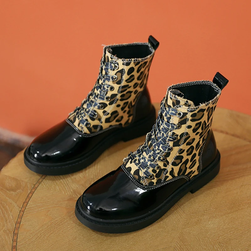 

Leopard Print Ankle Boots Women 2022 Spring Platform Shoes Ladies Round Toe Lace-up Fashion Zebra Pattern Boots Botas de mujer