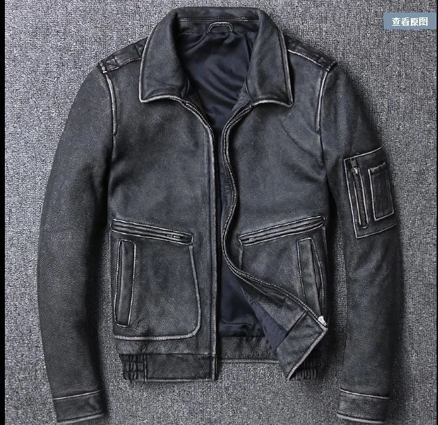 

Free shipping Brand fashion new clothing mens cow leather Jackets men's genuine Leather jacket vintage gray man jacket plus