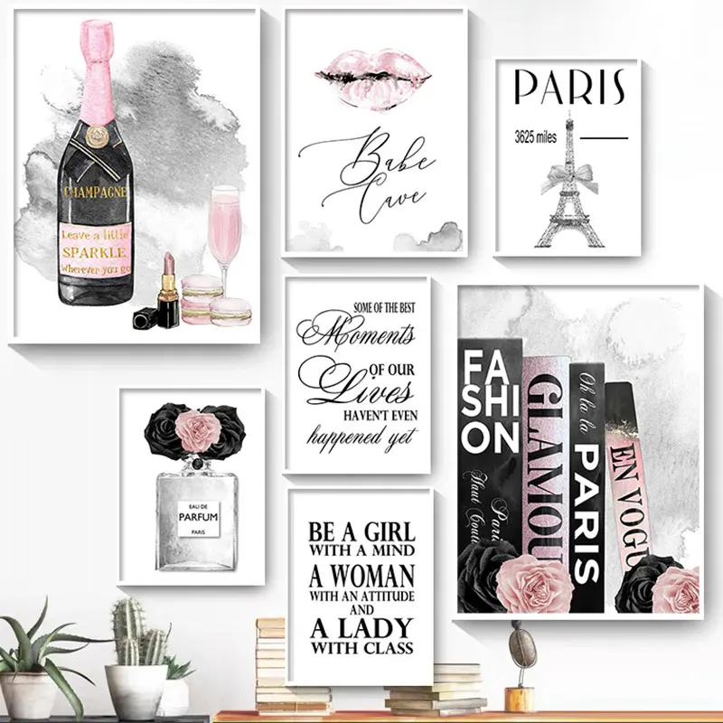 

Black White Fashion Paris Perfume Poster And Prints Inspirational Quotes Canvas Painting Living Room Home Decor Wall Art Picture