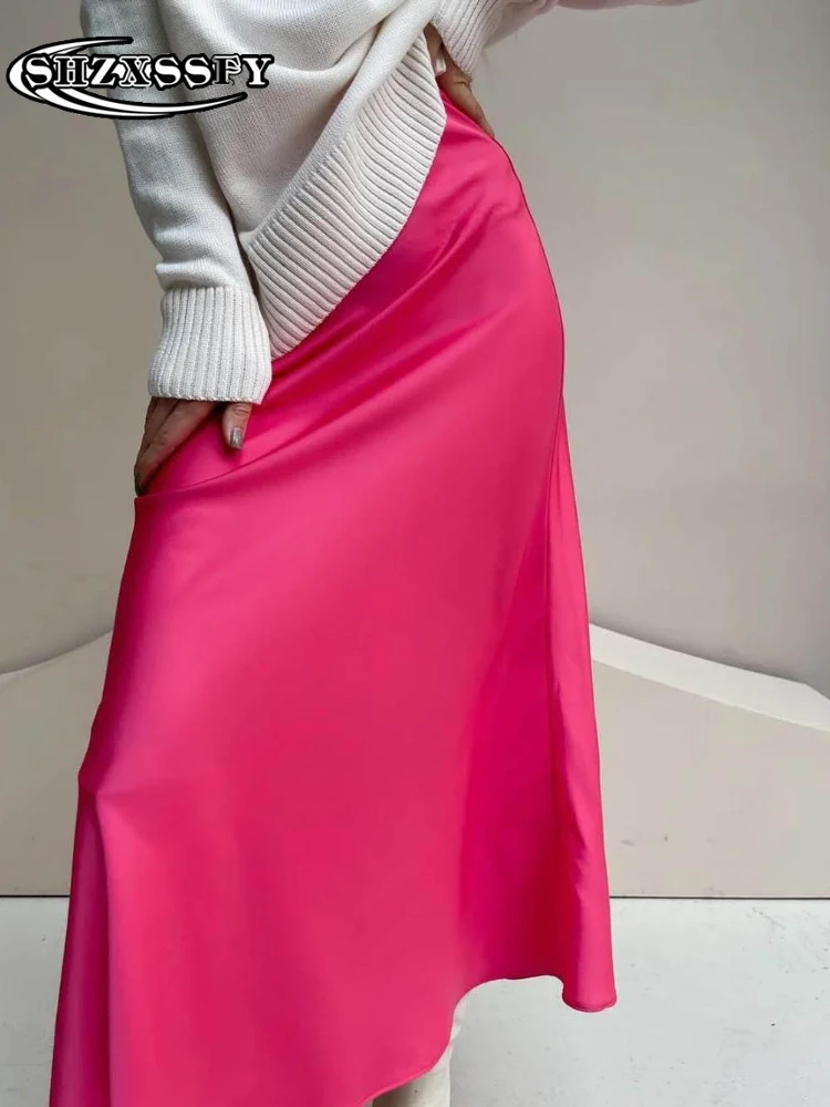 Юбка женская однотонная атласная модная одежда в Корейском стиле шелковая