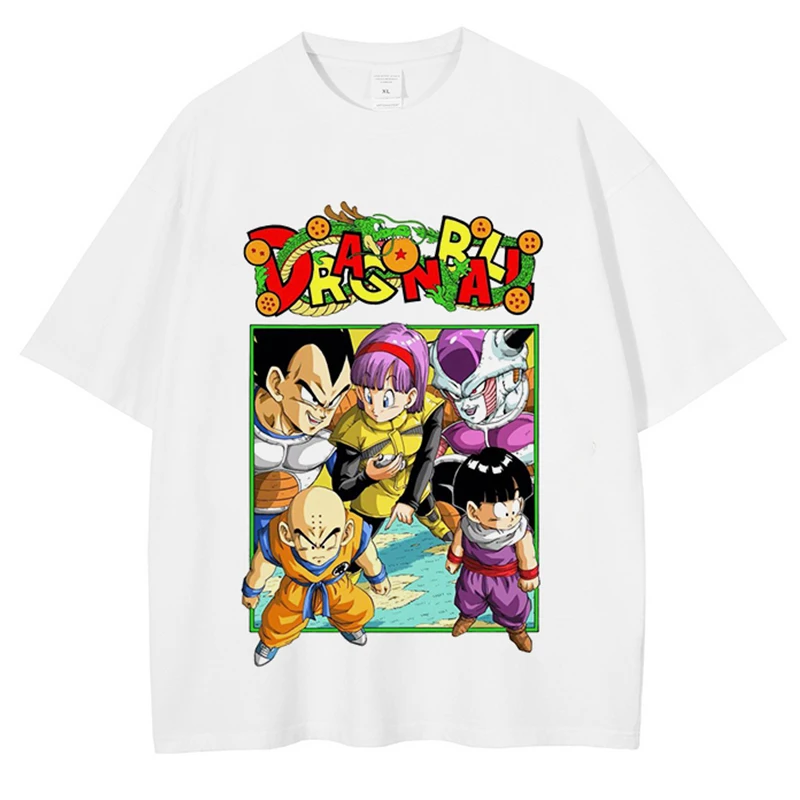 Streetwear White T-Shirt Harajuku Anime Dragon Ball Printed T-shirt Men Summer Cotton Casual Tshirt Hip Hop Short Sleeve Tops