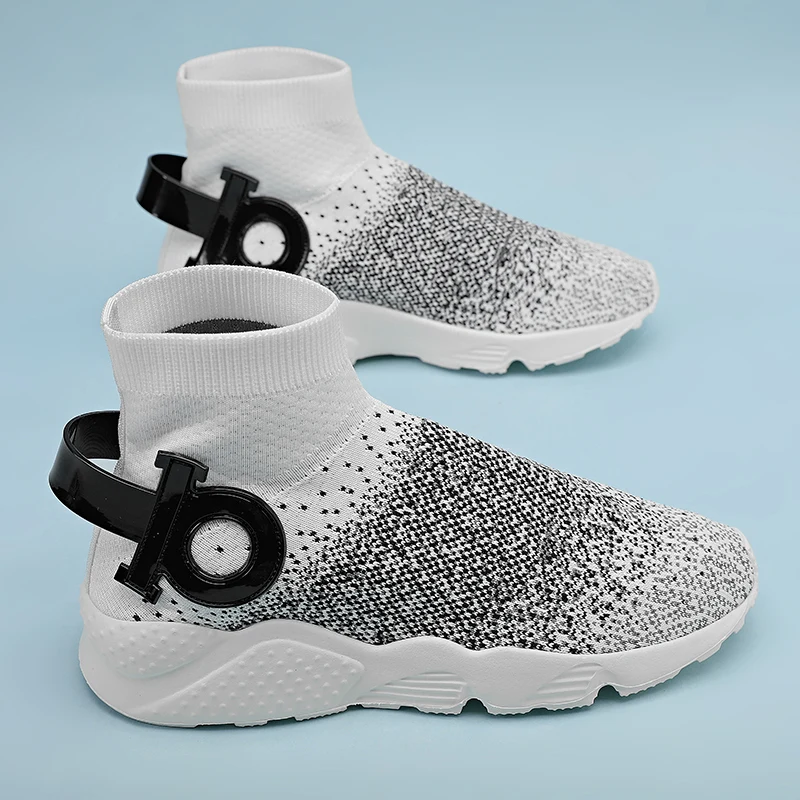 

Thick-soled breathable knitted sports shoes men's 2023 summer high-top socks shoes plus size non-slip casual shoes flat shoes