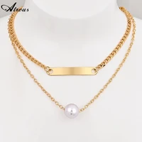 vintage pearl charm layered necklace womens jewelry gold color alloy tag for girl clothing aesthetic gifts fashion pendant 2022