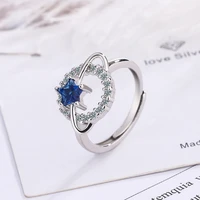 adjustable blue diamond pentagonal planet ring female friend anniversary gift vintage fashion jewelry ring korean fashion girls