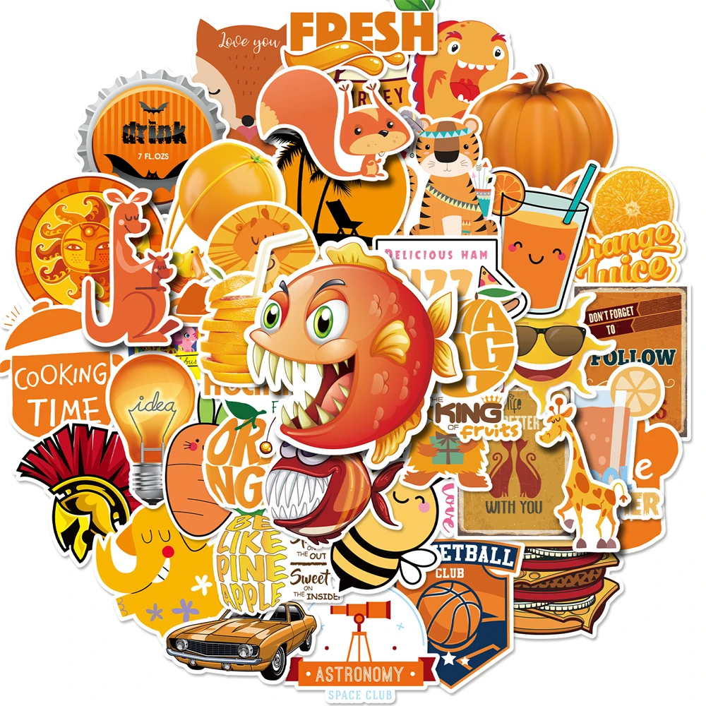 

10/50 Pcs Orange Small Fresh Series ​Graffiti Stickers Decoration Backpack Bicycle Guitar Computer Mugs Thin Waterproof Stickers