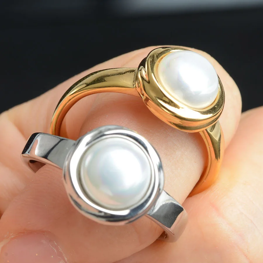 Anillos de perlas de acero inoxidable para mujer, moda Simple, anillo de perlas onduladas Vintage, anillos de compromiso para mujer, anillo de boda para pareja