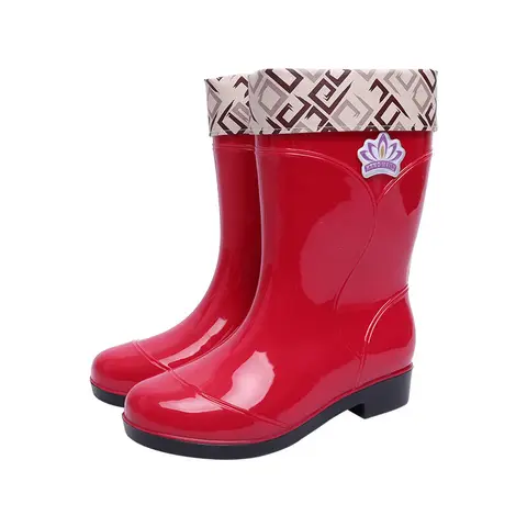 ho Rainshoes Women's Cotton Short Tube Warm Velvet Women's Rain Shoes Non-Slip Girl's Water Gel Shoes Rubber Boots Rain Boots Wo