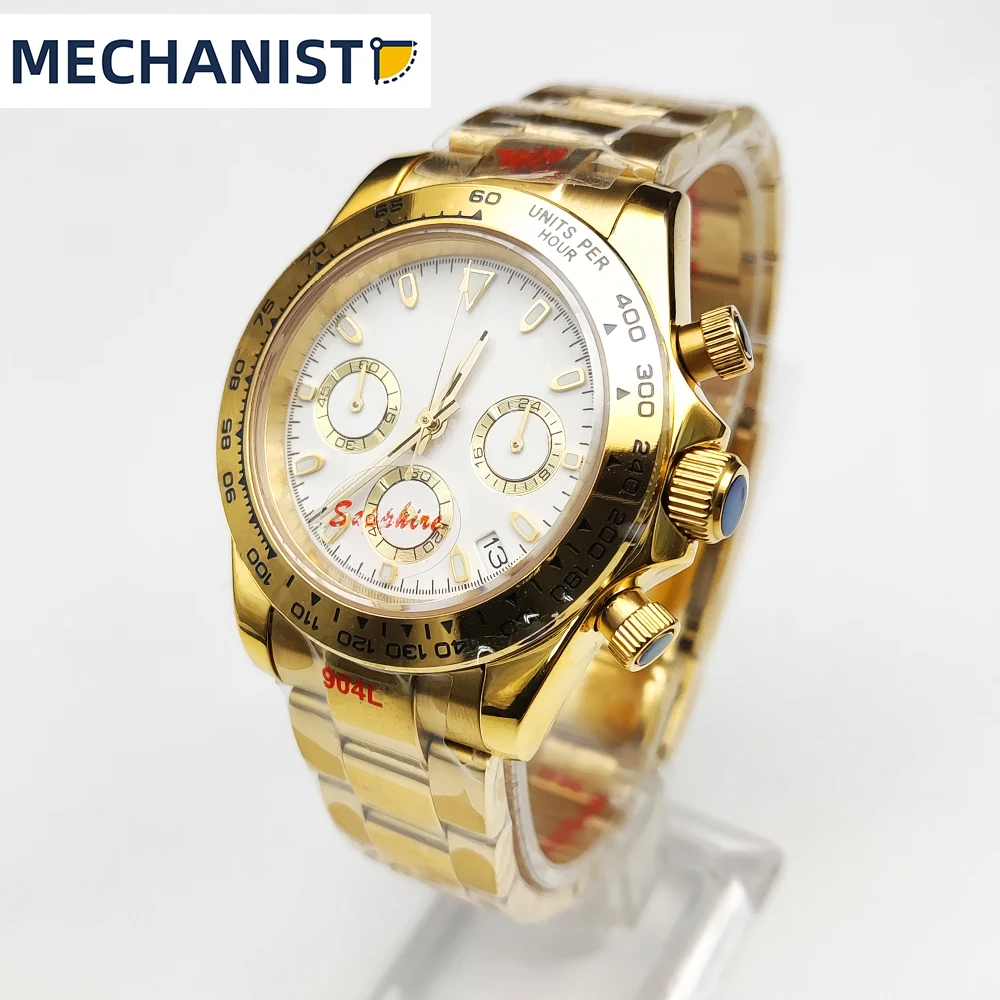 39mm quartz business chronograph sapphire glass men's watch VK63 calibre shines with gold-plated stainless steel case waterproof enlarge