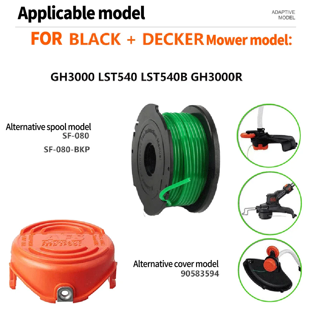 

Grass Trimmer Replacement Line Spool With Cap For Black & Decker SF-080 GH3000 With Cap Brushcutter Garden Tool Accessories