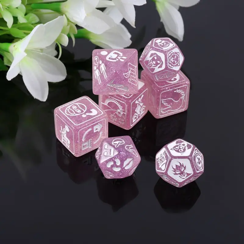 

7pcs/set Story Dices For Story Time Polyhedral Game Dice Says Party Multi Faces Acrylic Dice Toy