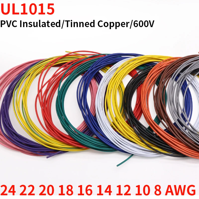 

1M/5M UL1015 Electric Wire Cable PVC 8/10/12/14/16/18/20/22/24 AWG Insulated Tinned Plating Copper Cable LED Lamp DIY Wire 600V