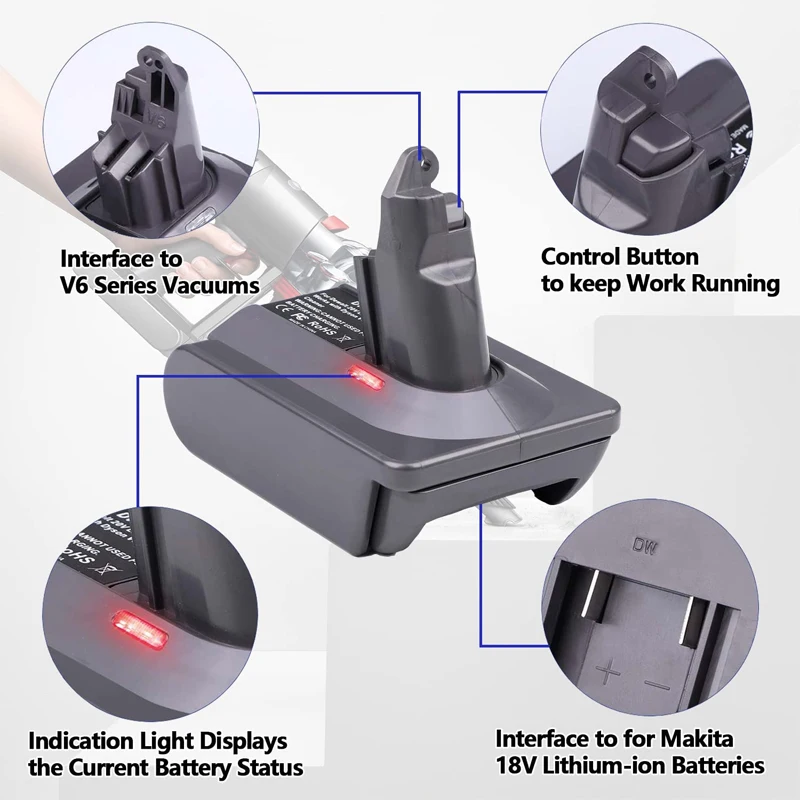 

Battery Adapter for Makita/Bosch for Dewalt/Milwaukee 18V Lithium Battery Converter To for Dyson V6 V7 V8 Battery Vacuum Cleaner