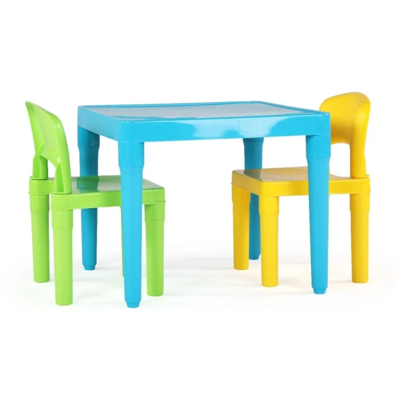 

Детский легкий пластиковый стол и набор из 2 стульев, квадратный, зеленый и желтый