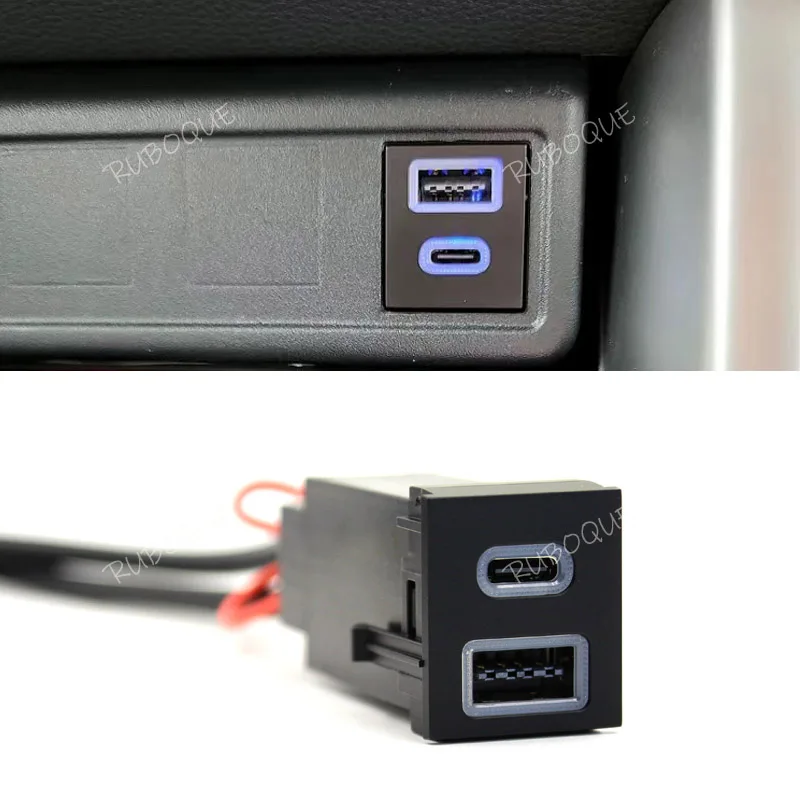 

12V Car Dual USB C QC3.0 Cigarette Lighter Socket Quick Charger Adapter For Toyota RAV4 Corolla Prado Wildlander 18-22