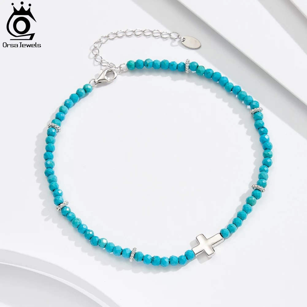 Женский браслет на ногу ORSA JEWELS украшение из Натуральной Бирюзы стерлингового