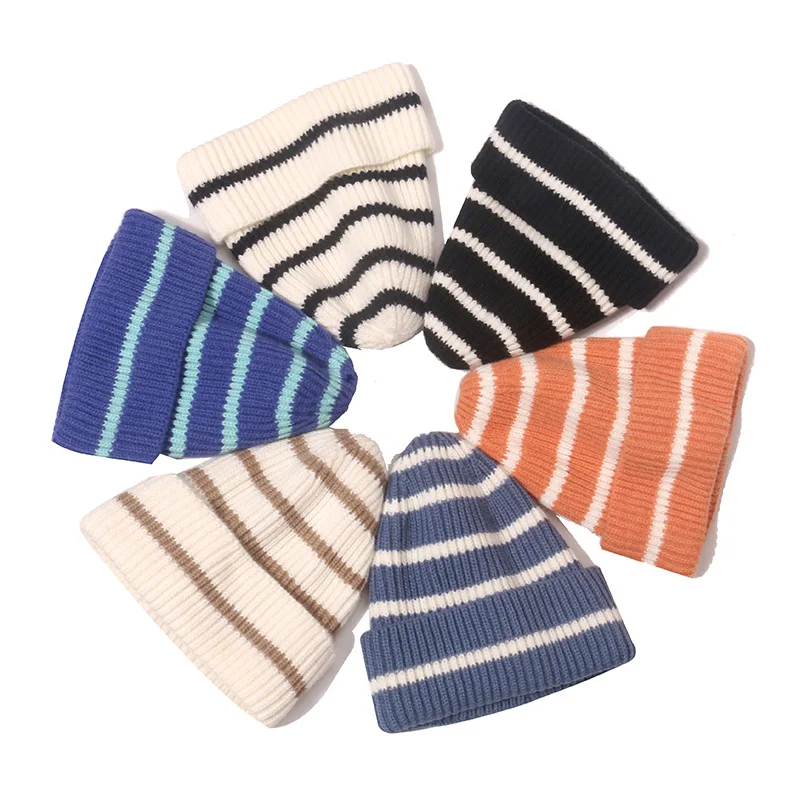 

Warm Kniited Striped Beanie Parent Child Couple Hat For Women Fine Cute Fashion Girl Winter Decal Knitted Hats Skiing
