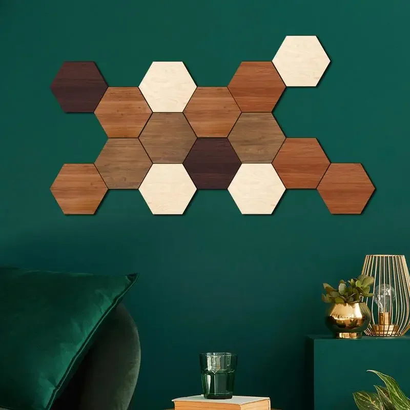 

15pcs Hexagon Non-Slip Wood Sticker Wood Hexagon Stickers for Home Decor Peel and Stick Self-Adhesive Wallpaper Sticker