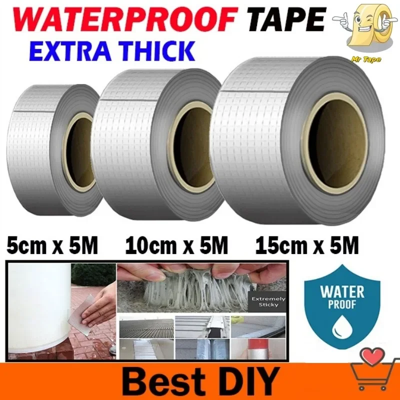 

Extra Thick Waterproof Tape Anti Leakage Super Professional Aluminum Foil Adhesive Butyl Tapes Crack Repair for Wall Roof Pipe