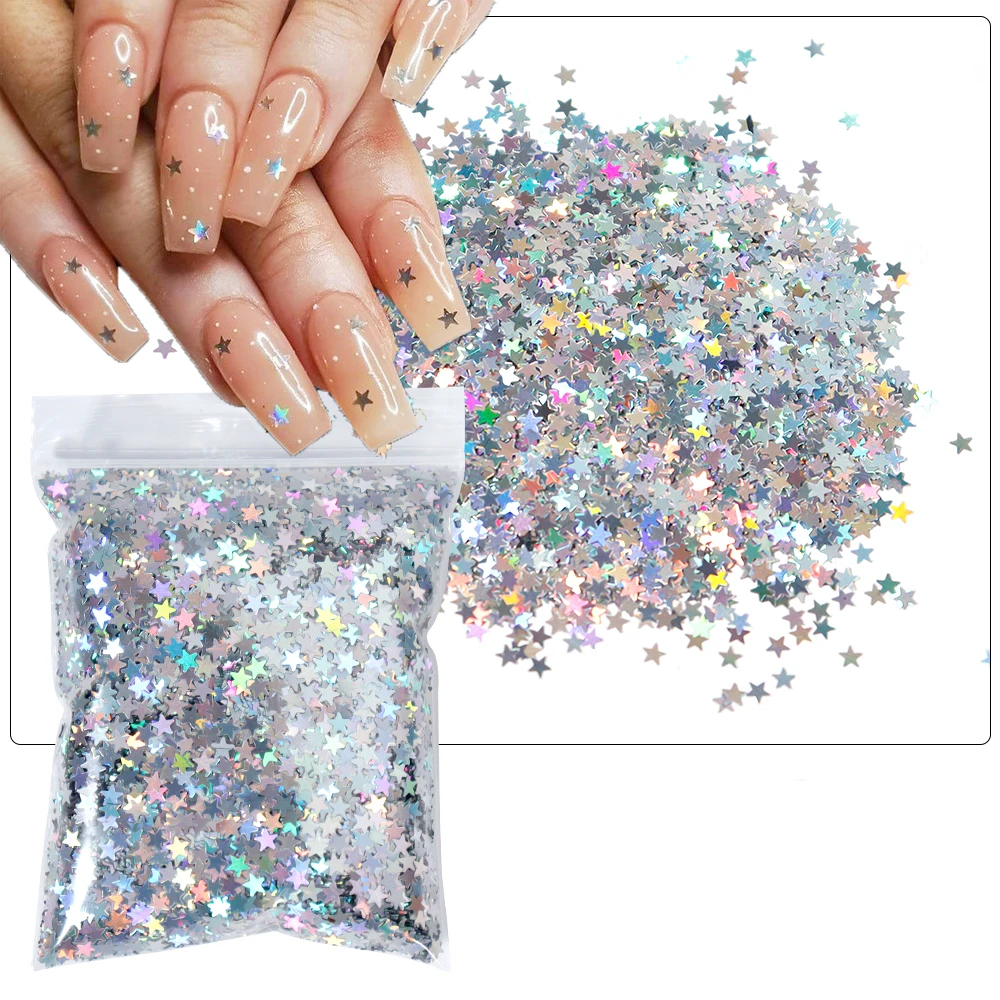 

50g/Bag Laser Star Nail Glitter Flake Mix Hexagon Holographic Nail Sequins Colorful Chunky Glitter Bulk for Nail Art Decoration