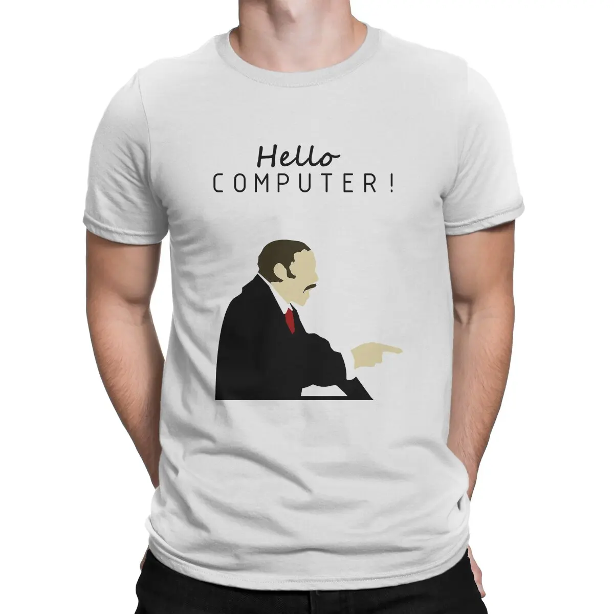 

HELLO COMPUTER Essential T Shirts for Men Cotton Funny T-Shirt Crew Neck The IT Crowd British Sitcom Roy Moss Tees Short Sleeve