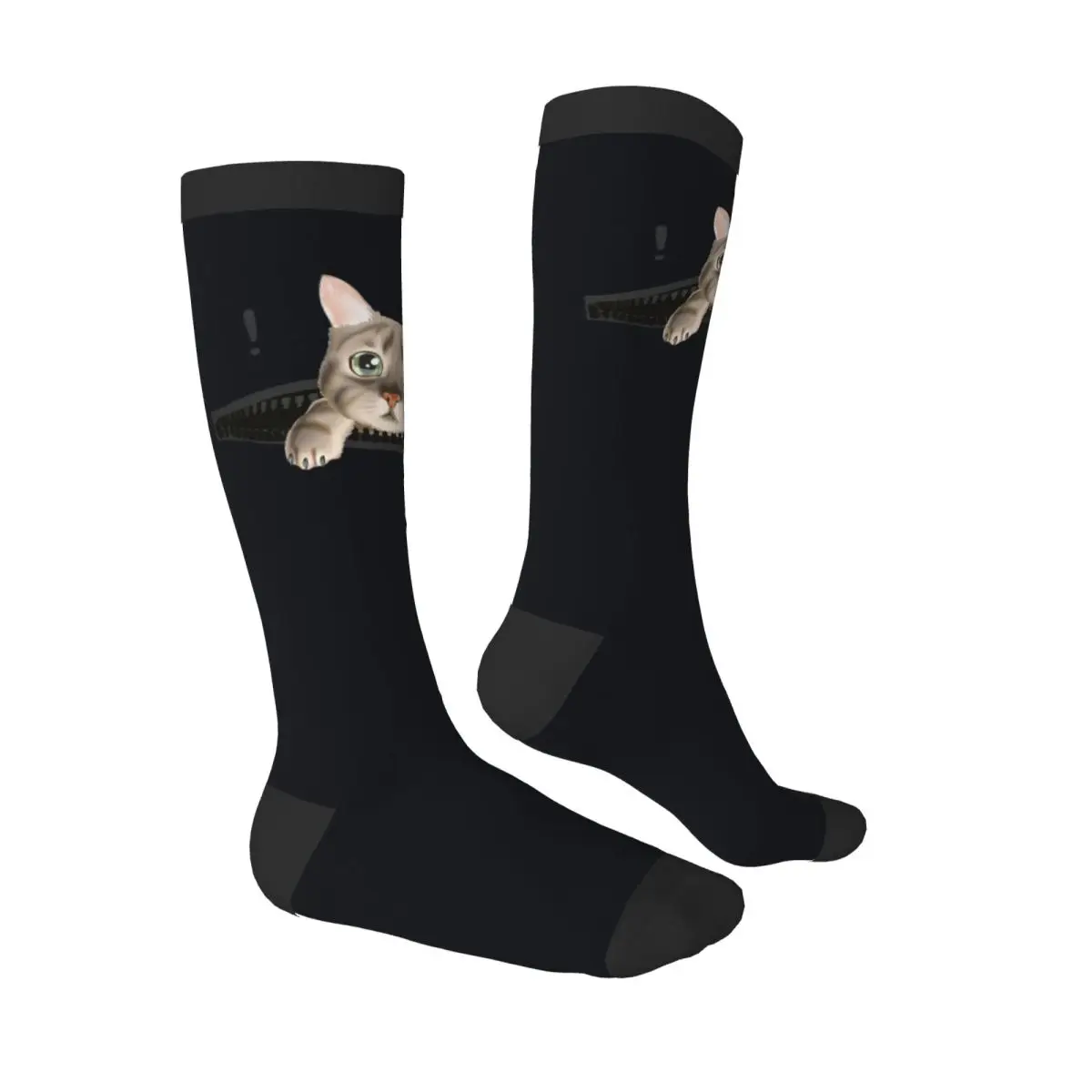 Повседневные чулки с милым котом и карманом на молнии длинные носки до бедра