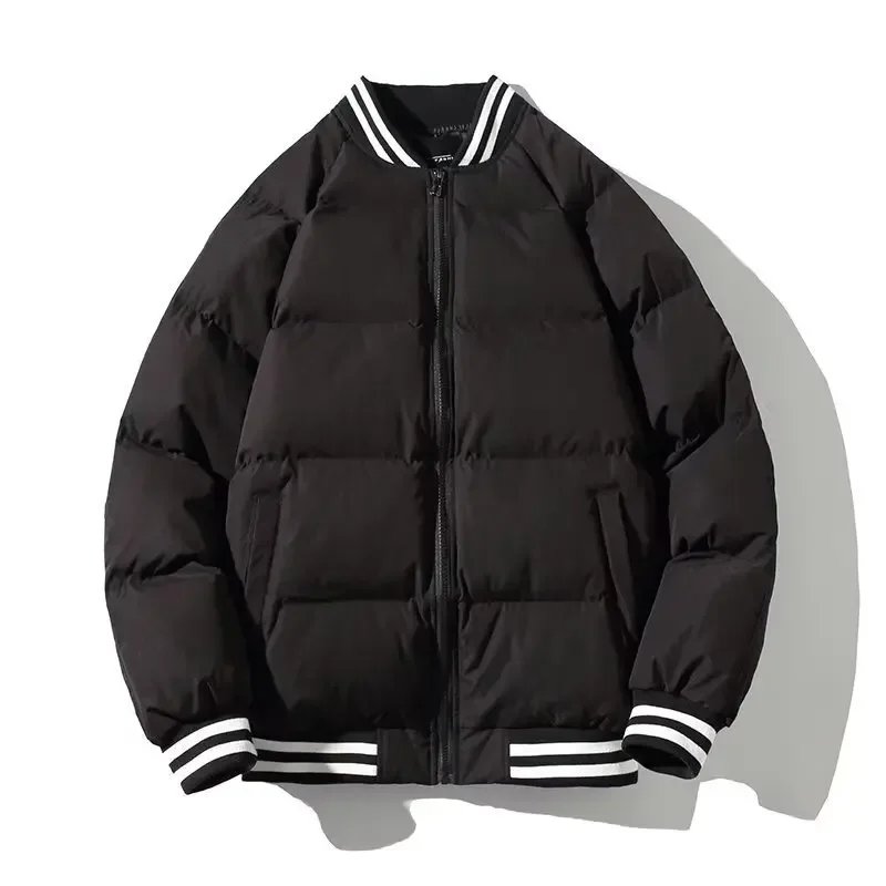 Trendy Men's Winter Cotton Coat Fleece-Lined Thickened Down Jacket Cropped Padded Casual Parka Loose Fit Baseball Puffer