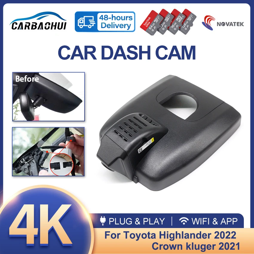 New ! 4k 2160p Car DVR Video Recorder Plug and play Dash Cam Camera HD Night vision For Toyota Highlander 2022 Crown kluger 2021