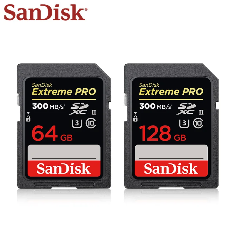 

Sandisk SD-карта до 300 МБ/с, 128 ГБ, 64 ГБ