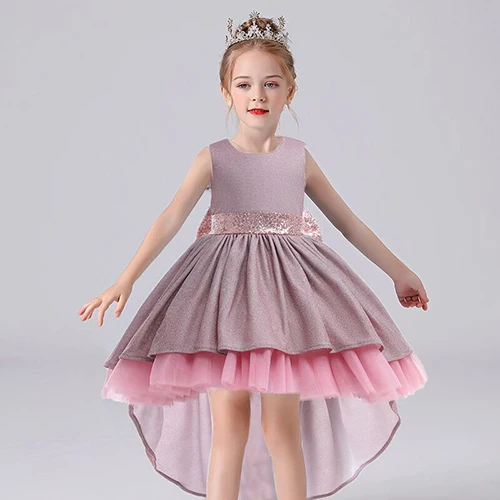 

Fashion Trailing Sleeveless Glitter Fabric Dresses For Girls Party Birthday Baby Clothes Princess Costume Kids Wedding Vestidos