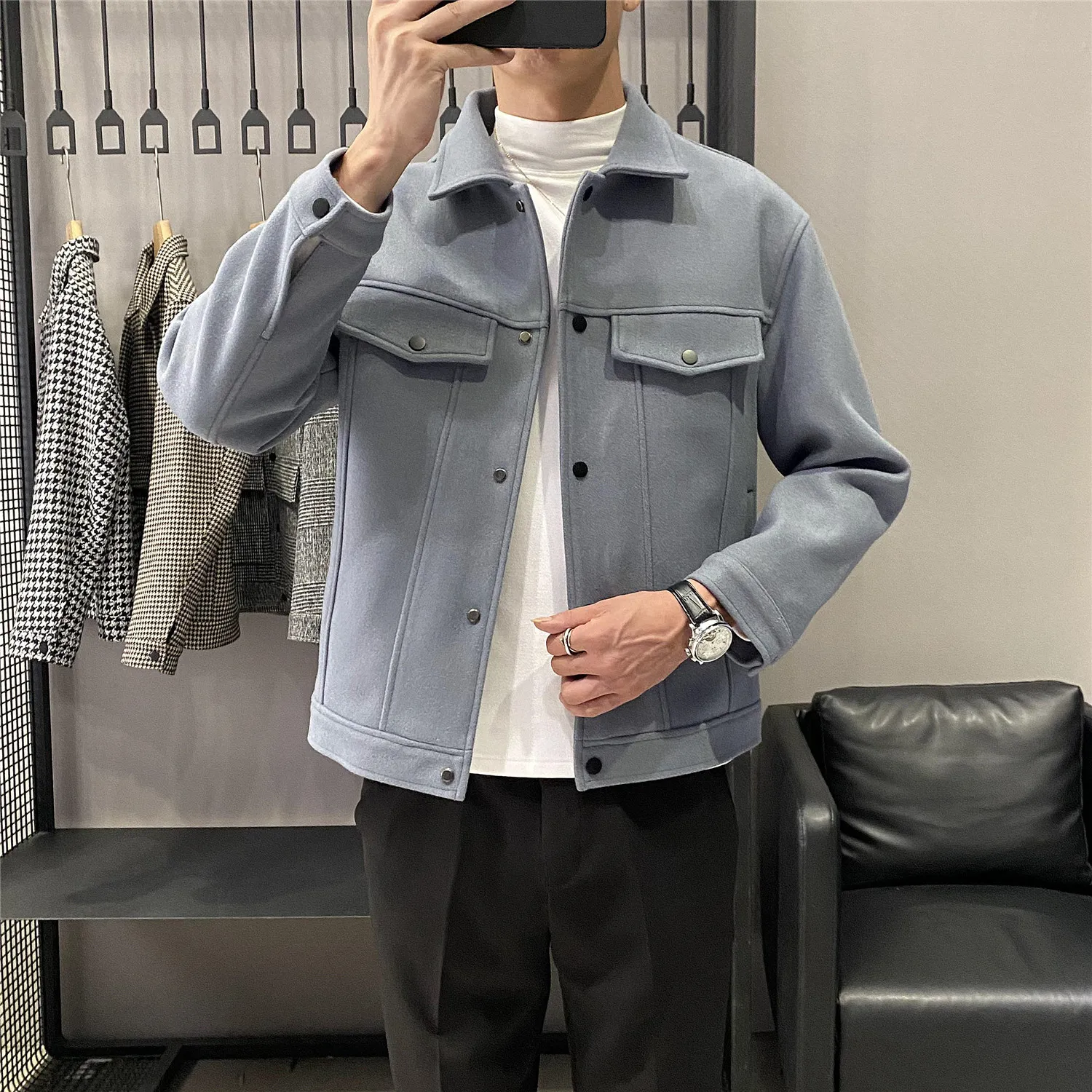 

Brand Clothing Men Spring Autumn High Quality Woolen Cloth Jackets/Male Slim Fit Fashion Business Woolen Cloth Coats M-3XL