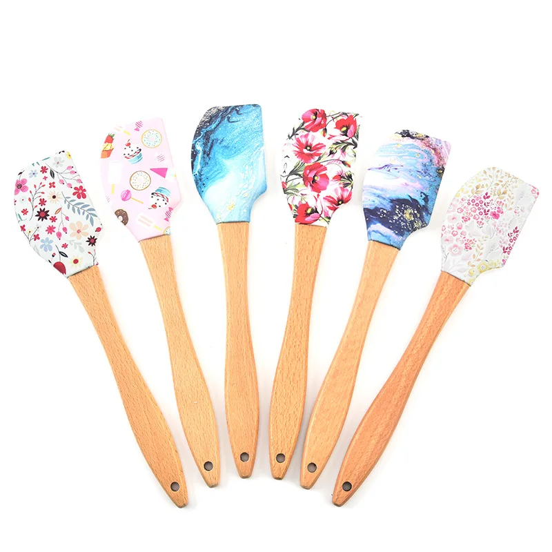 Soft Silicone Pastry Spatula Wooden Handle Cake Cream Baking Scraper Non-stick Butter Batter Stirring Tools Kitchen Blenders