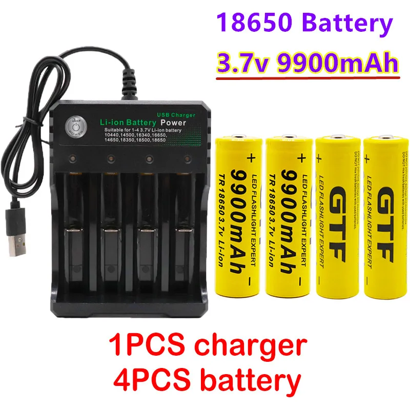 

Batterie lithium-ion rechargeable 100% 18650 3.7V 9900mAh pour lampe de poche Led vente en gros, avec chargeur usb