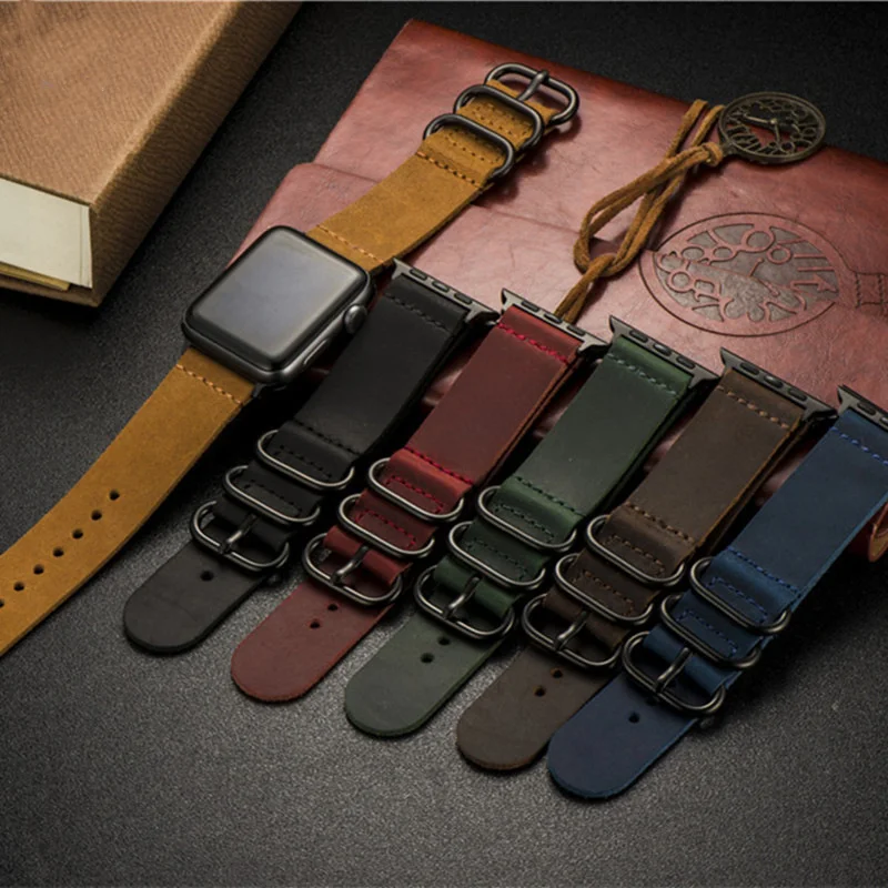 Фото Ремешок из натуральной кожи Crazy Horse для Apple Watch Series 11, 10, 9, 8, 7, 6, SE, 5, 4, Ultra 3, 49 мм, классический дизайн с железной пряжкой-кольцом. №4