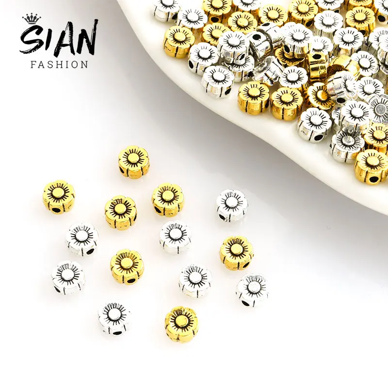 

50pcs Antique Gold Color Small Flower Spacer Bead Charms Zinc Alloy Hole Loose Beads DIY Beaded Bracelet Jewlery Making Findings