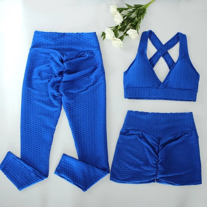 

Women's Running Sport Wear 2/3Pcs High Waist Leggings Shorts Push Up Bra Sports Set Yoga Set Fitness Suits Gym Clotihing